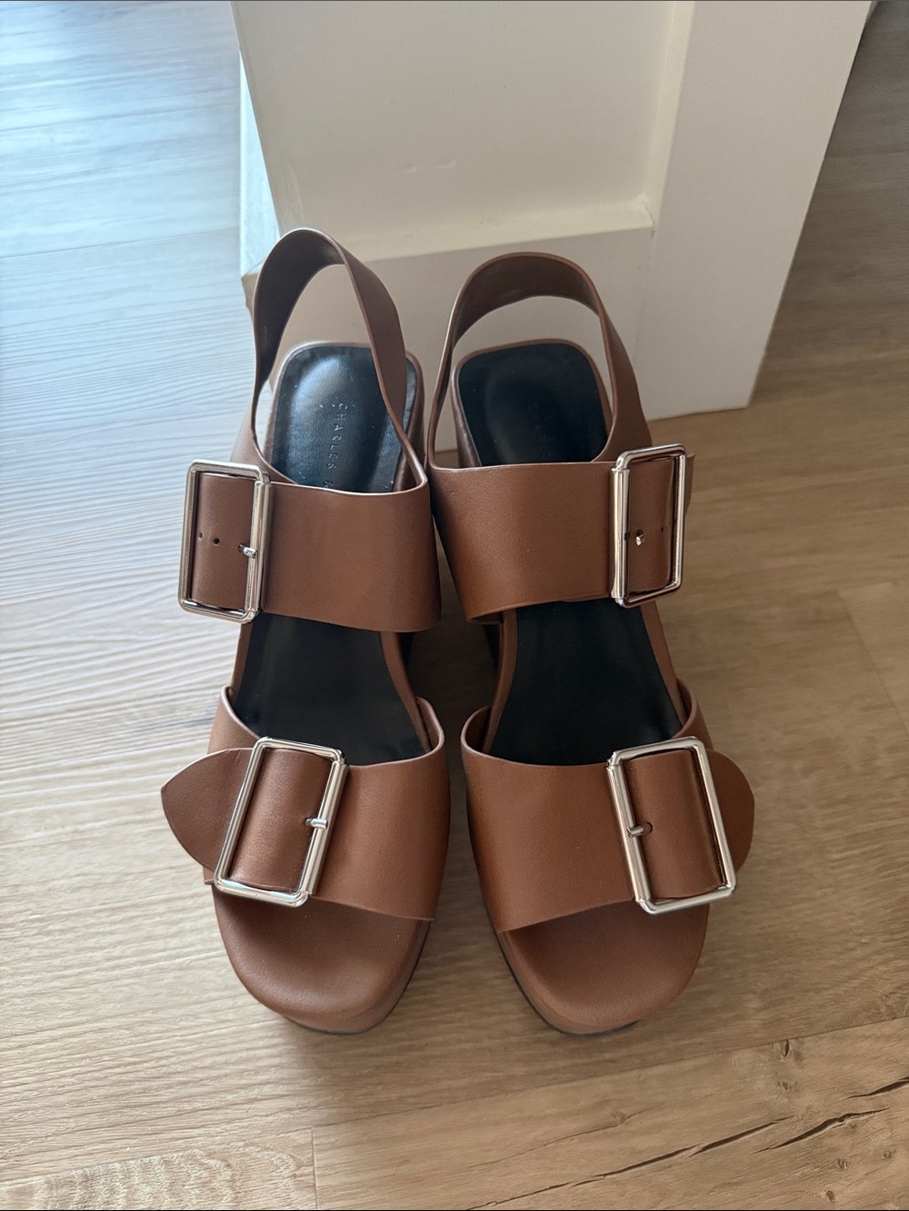 Charles & Keith Brown Buckle Slingback Sandals